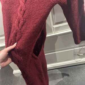 For Love And Lemons Red Cable Knit V-Neck Sweater